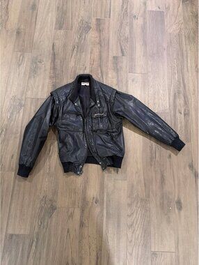 Corvette Vintage leather bomber jacket black fits M marked large mid America
